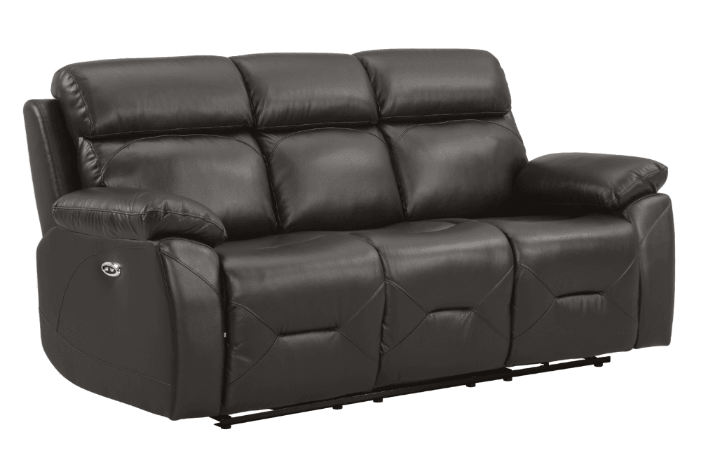 Vancouver Genuine Leather  Grey Electric Power Recliner 3 Seater