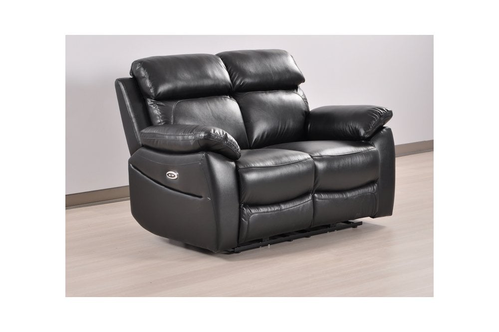 Sorrento Genuine Leather Black  Electric Power Recliner 2 Seater