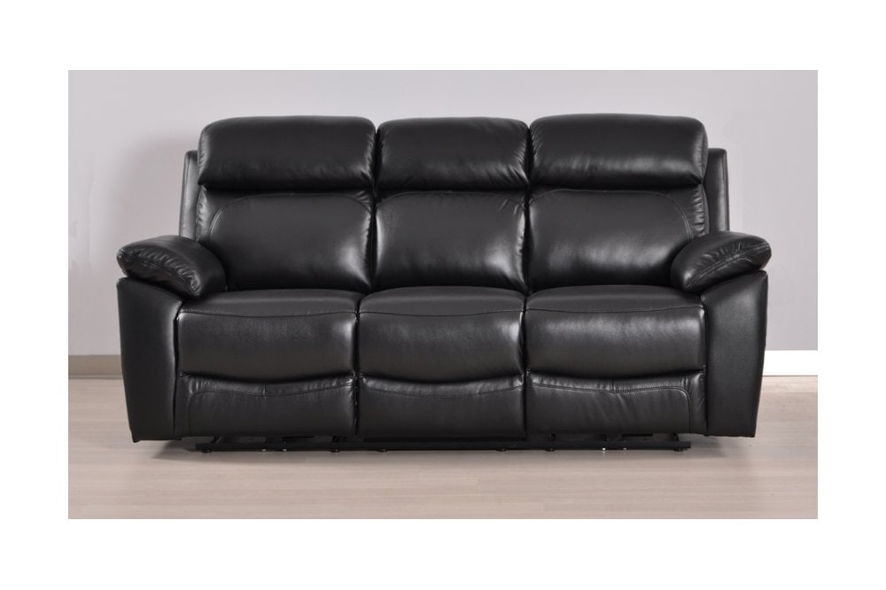 Sorrento Genuine Leather Black Electric Power Recliner 3 Seater