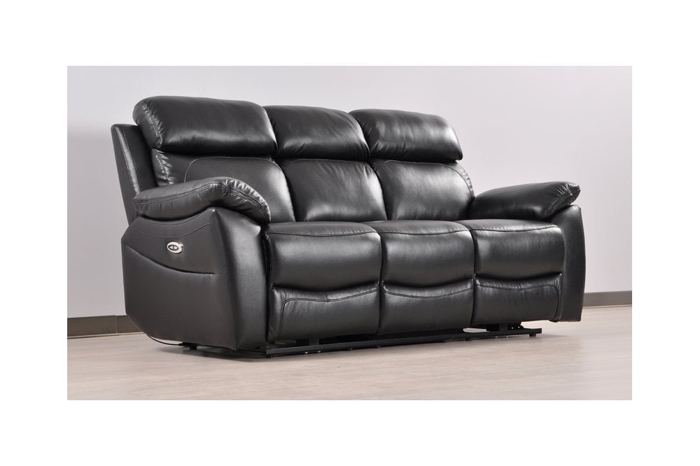 Sorrento Genuine Leather Black Electric Power Recliner 3 Seater