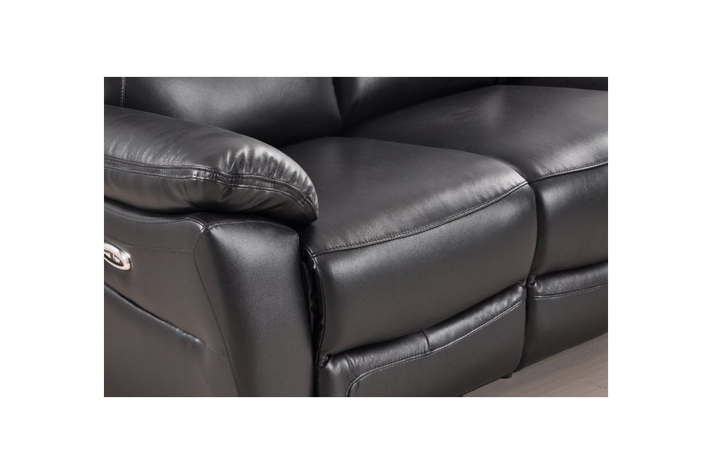 Sorrento Genuine Leather Black Electric Power Recliner 3 Seater