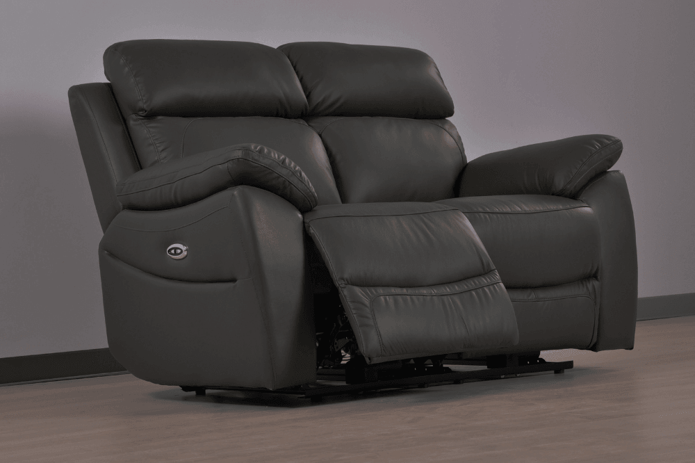 Sorrento Genuine Leather Grey Electric Power Recliner 2 Seater Sofa