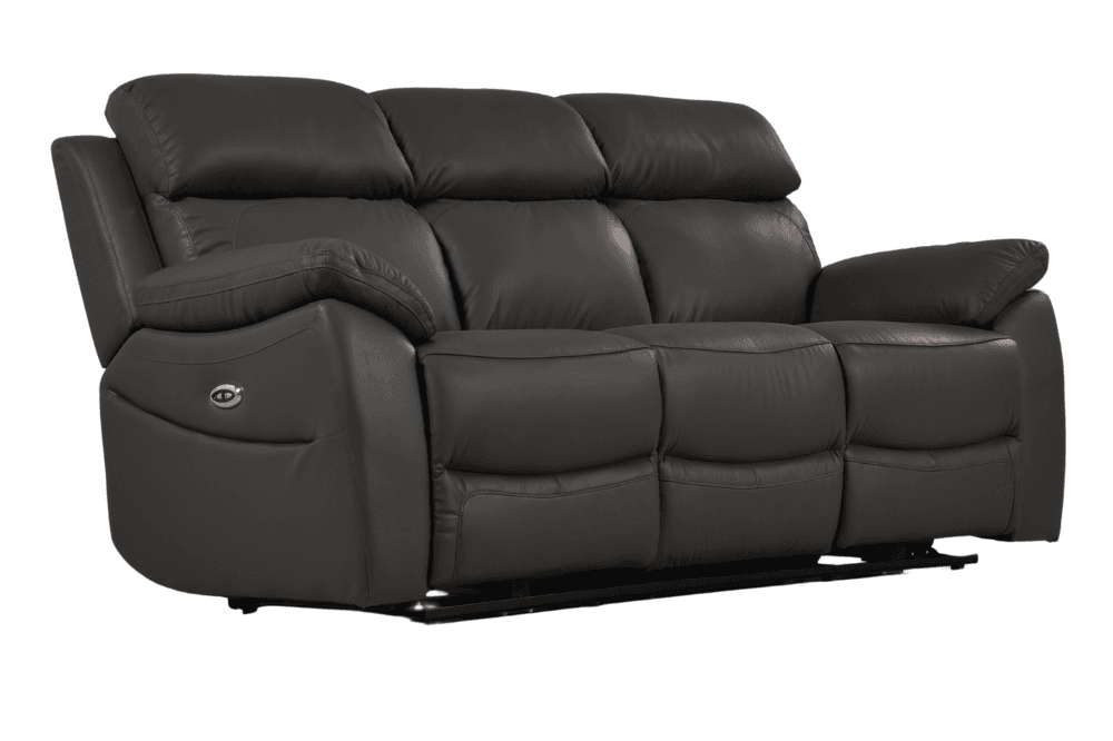 Sorrento Genuine Leather Grey Electric Power Recliner 3 Seater Sofa