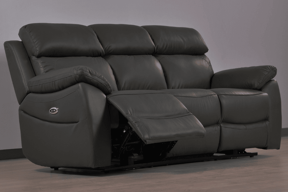 Sorrento Genuine Leather Grey Electric Power Recliner 3 Seater Sofa