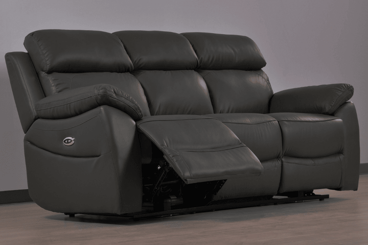 Sorrento Genuine Leather Grey Electric Power Recliner 3 Seater Sofa