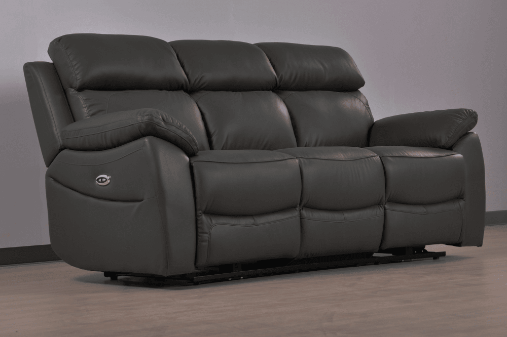 Sorrento Genuine Leather Grey Electric Power Recliner 3 Seater Sofa