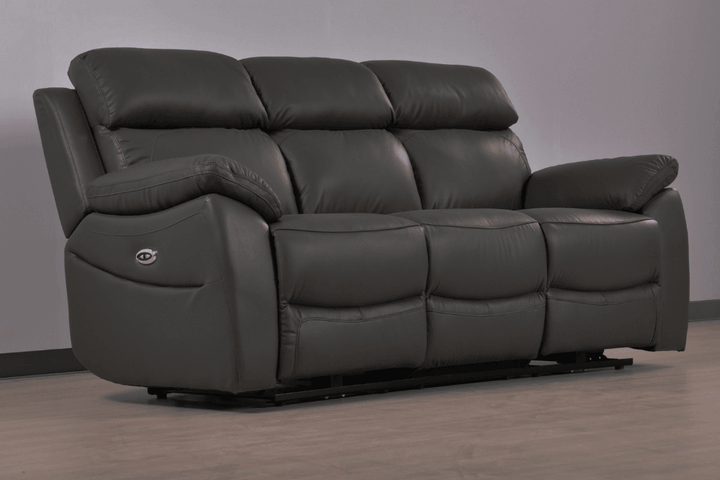Sorrento Genuine Leather Grey Electric Power Recliner 3 Seater Sofa