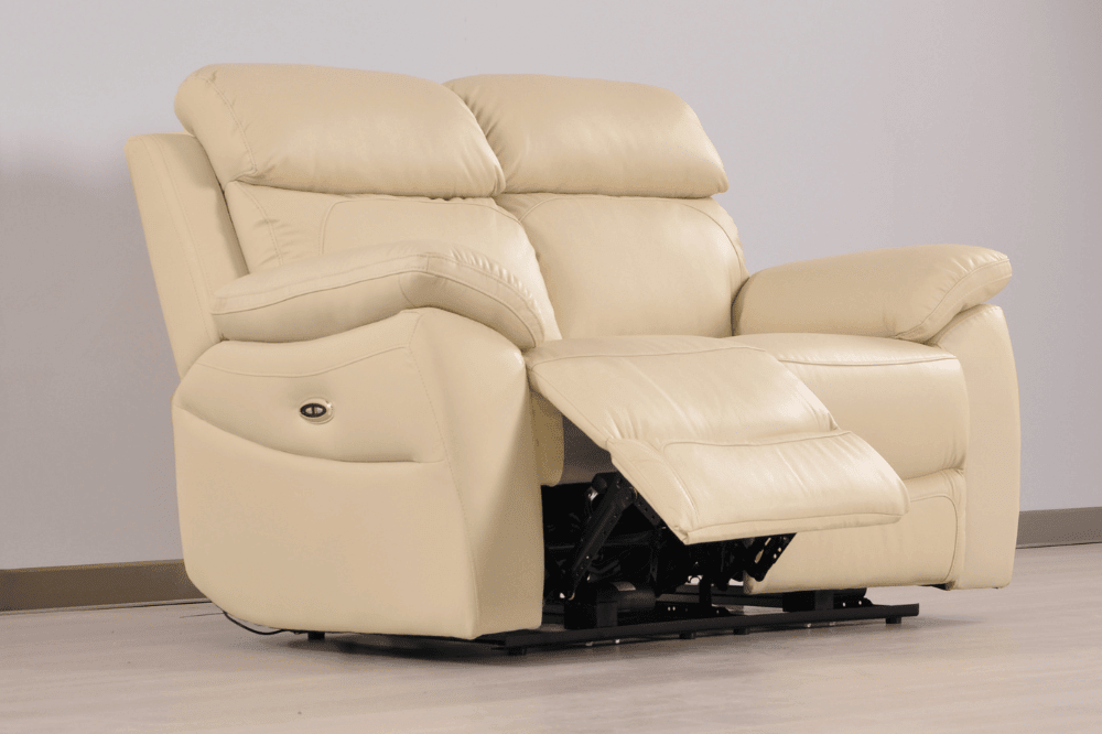 Sorrento Genuine Leather Cream Electric Power Recliner 2 Seater Sofa