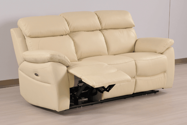 Sorrento Genuine Leather Cream Electric Power Recliner 3 Seater Sofa