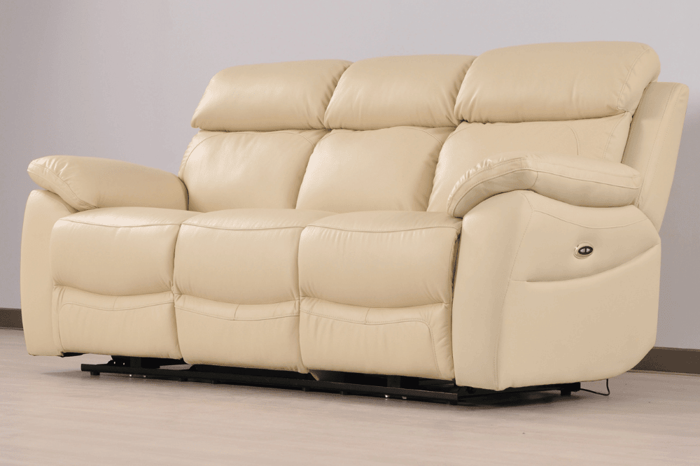 Sorrento Genuine Leather Cream Electric Power Recliner 3 Seater Sofa