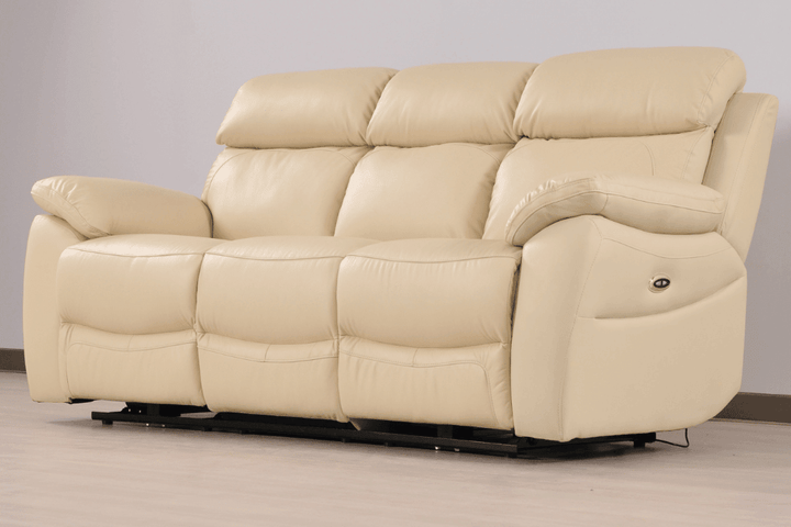 Sorrento Genuine Leather Cream Electric Power Recliner 3 Seater Sofa