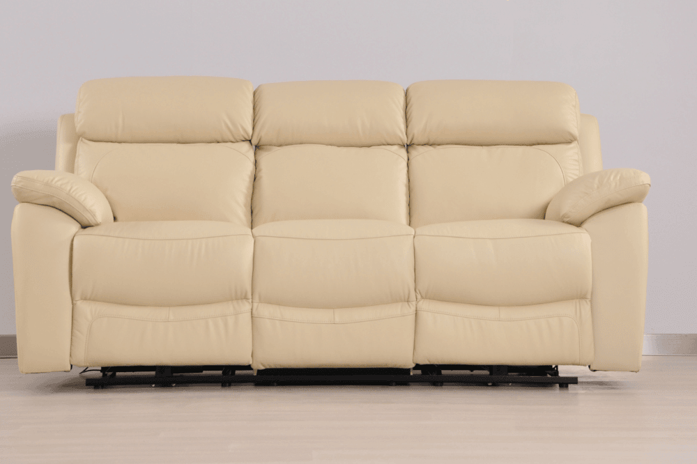 Sorrento Genuine Leather Cream Electric Power Recliner 3 Seater Sofa