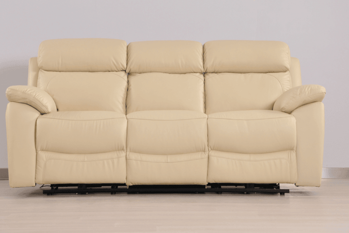 Sorrento Genuine Leather Cream Electric Power Recliner 3 Seater Sofa