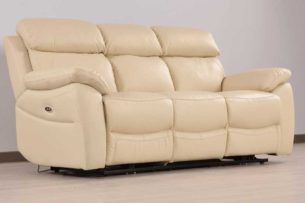 Sorrento Genuine Leather Cream Electric Power Recliner 3 Seater Sofa
