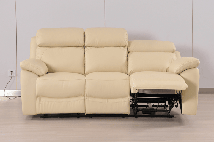 Sorrento Genuine Leather Cream Electric Power Recliner 3 Seater Sofa
