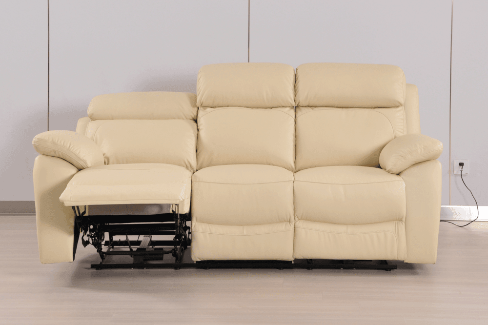 Sorrento Genuine Leather Cream Electric Power Recliner 3 Seater Sofa