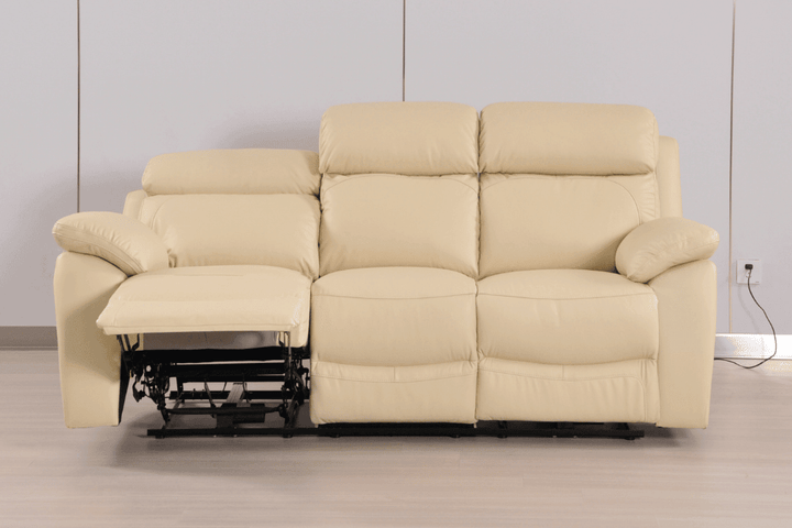 Sorrento Genuine Leather Cream Electric Power Recliner 3 Seater Sofa