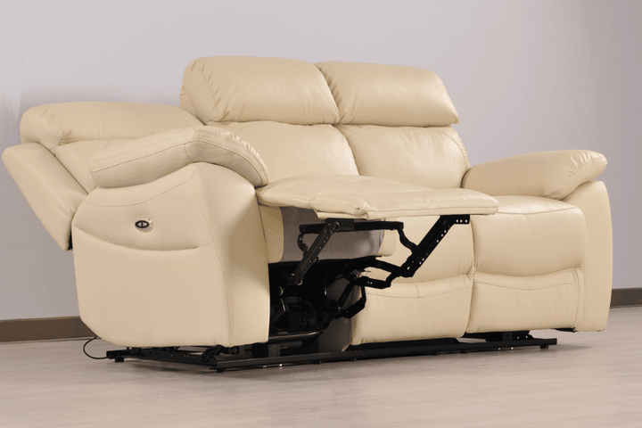 Sorrento Genuine Leather Cream Electric Power Recliner 3 Seater Sofa