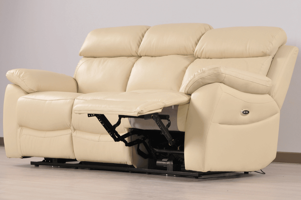 Sorrento Genuine Leather Cream Electric Power Recliner 3 Seater Sofa