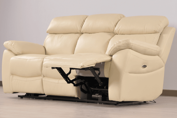 Sorrento Genuine Leather Cream Electric Power Recliner 3 Seater Sofa