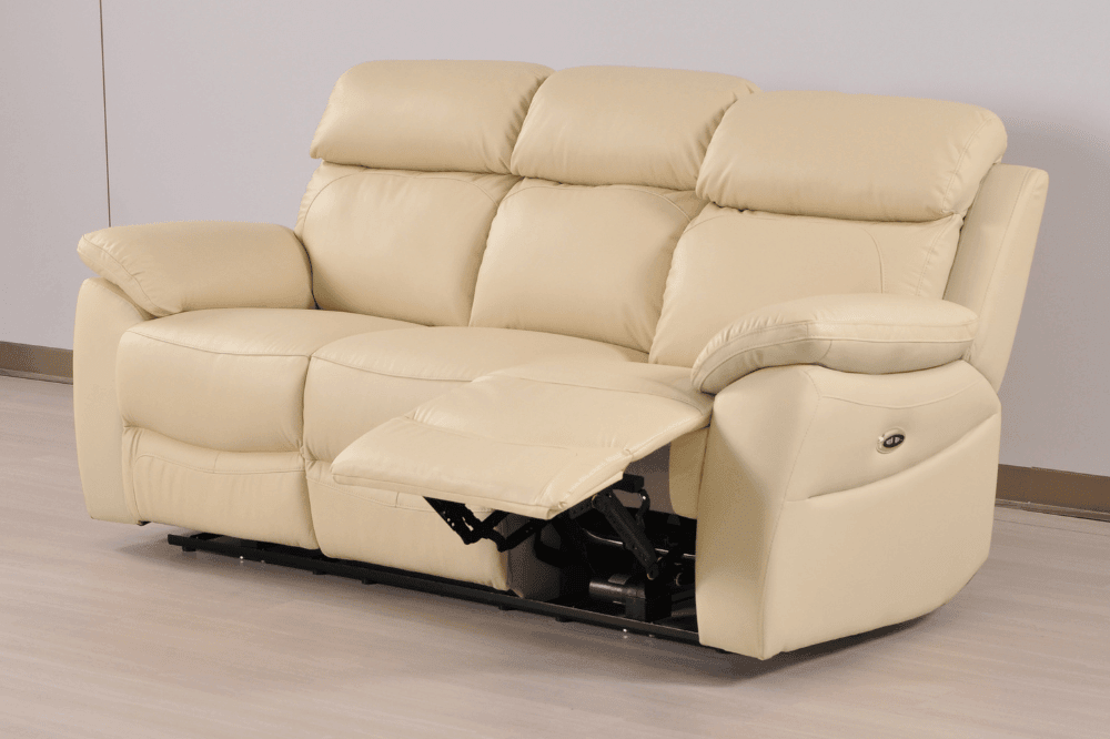 Sorrento Genuine Leather Cream Electric Power Recliner 3 Seater Sofa