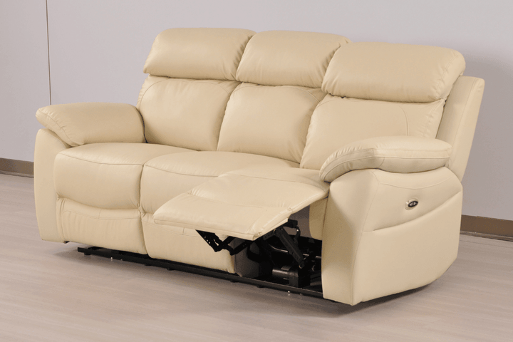Sorrento Genuine Leather Cream Electric Power Recliner 3 Seater Sofa