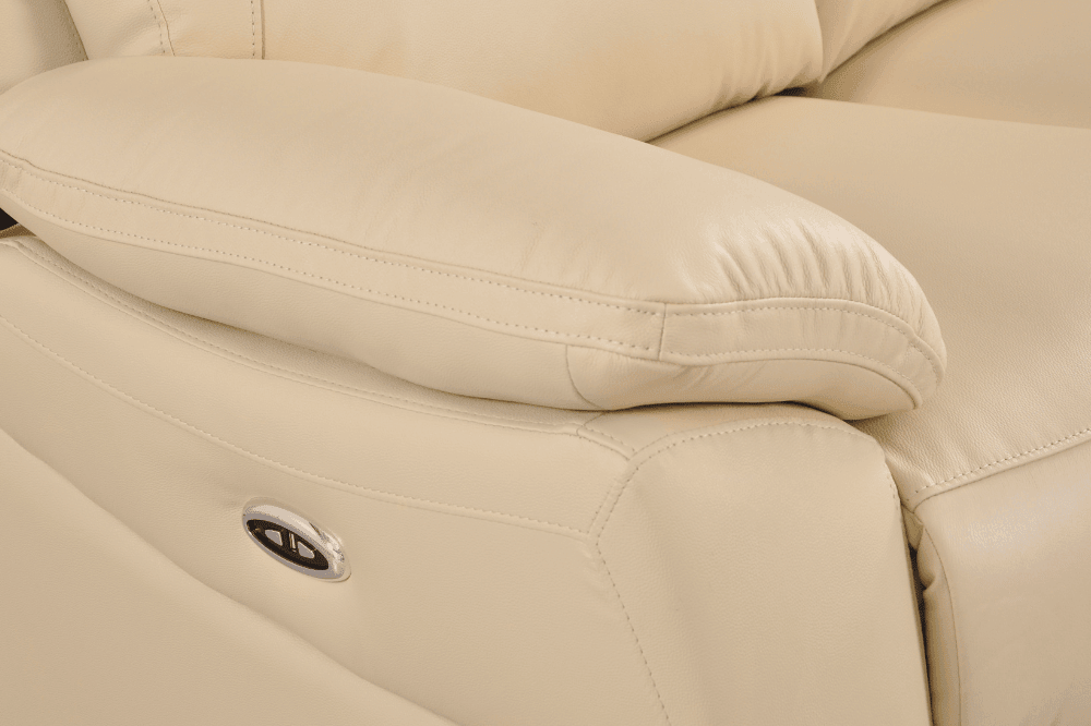 Sorrento Genuine Leather Cream Electric Power Recliner 3 Seater Sofa