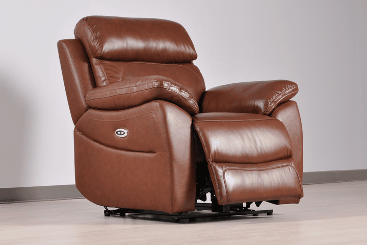 Sorrento Genuine Leather Tan Electric Power Recliner Armchair
