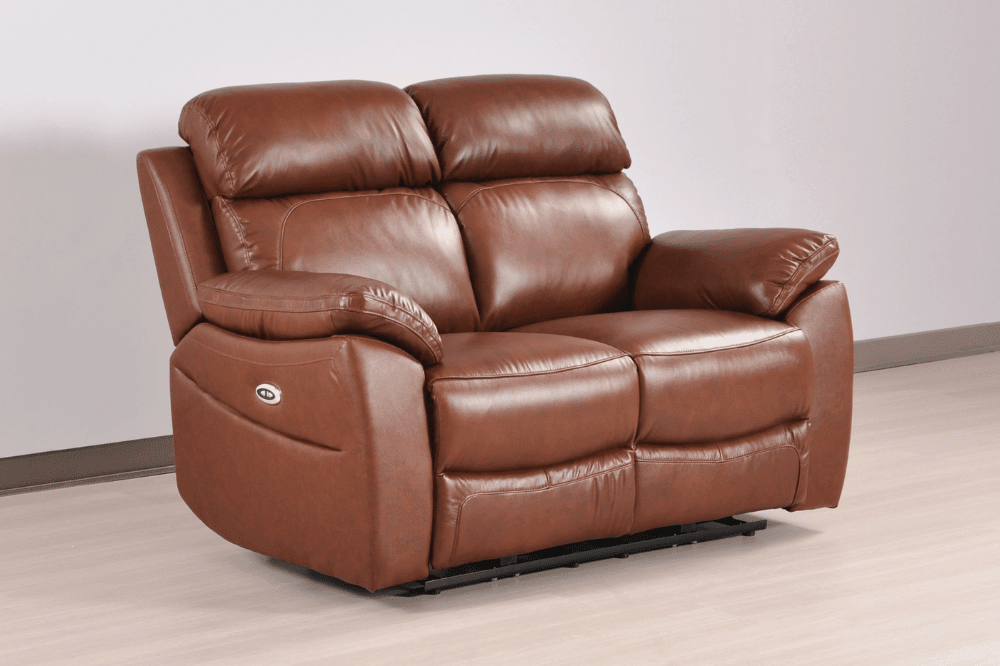 Sorrento Genuine Leather Tan  Electric Power Recliner 2 Seater Sofa