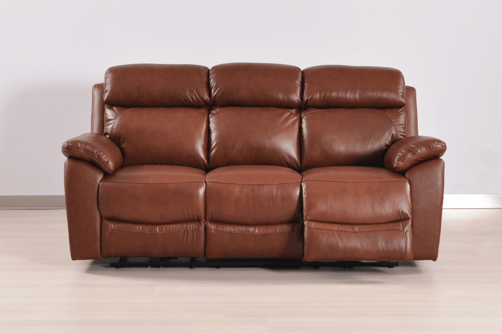 Sorrento Genuine Leather Tan Electric Power Recliner 3 Seater Sofa