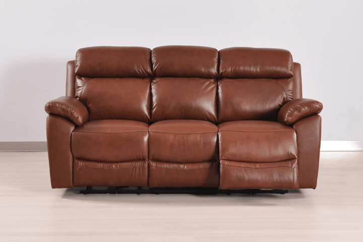 Sorrento Genuine Leather Tan Electric Power Recliner 3 Seater Sofa
