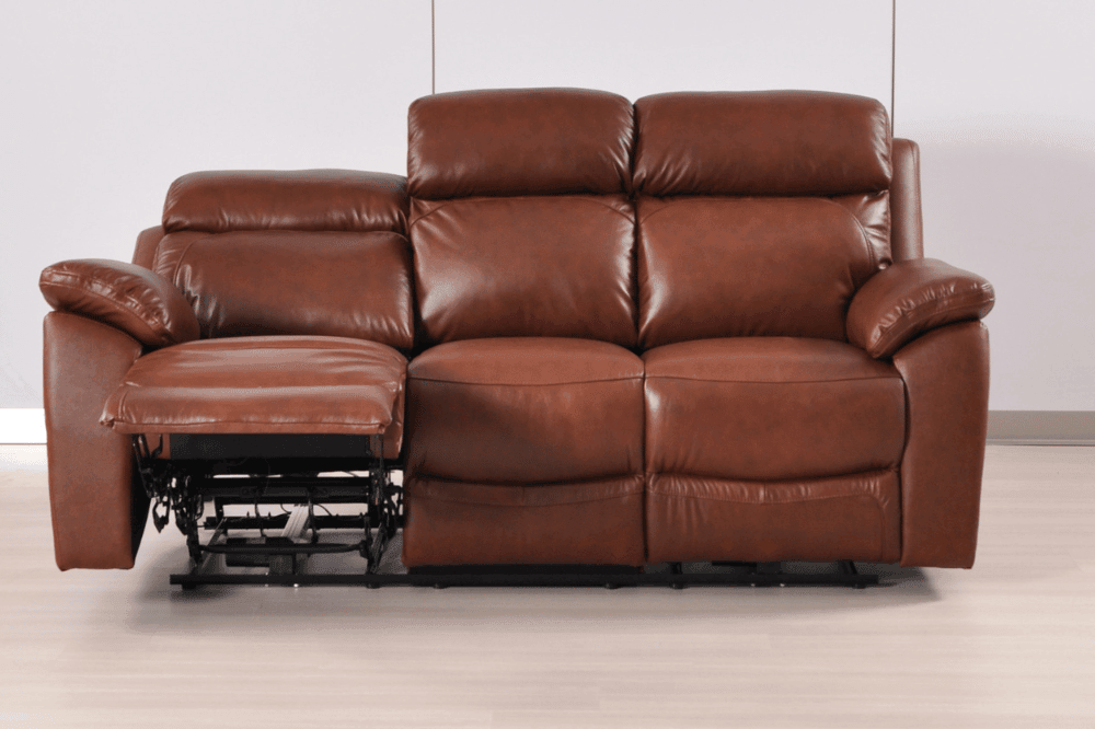 Sorrento Genuine Leather Tan Electric Power Recliner 3 Seater Sofa