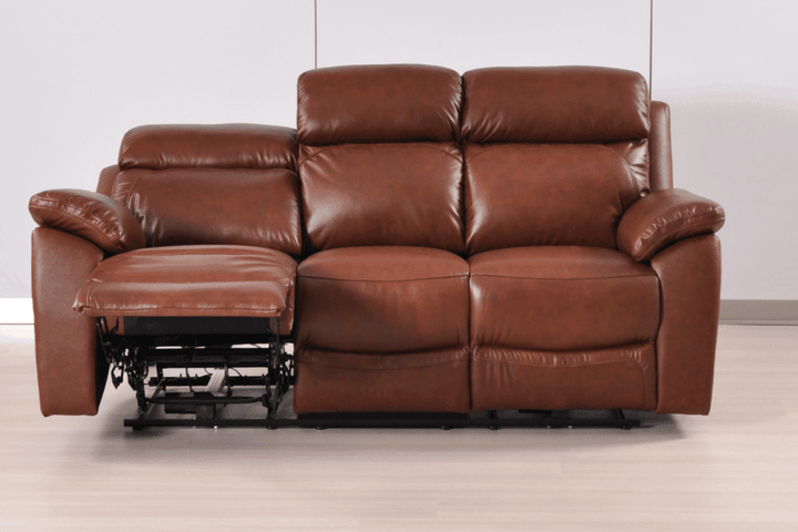 Sorrento Genuine Leather Tan Electric Power Recliner 3 Seater Sofa