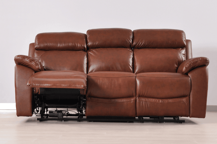 Sorrento Genuine Leather Tan Electric Power Recliner 3 Seater Sofa