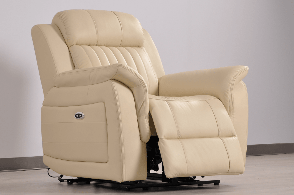 Kaden Genuine Leather Cream Electric Power Recliner Armchair