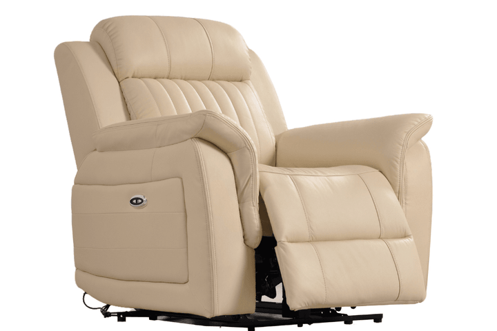 Kaden Genuine Leather Cream Electric Power Recliner Armchair
