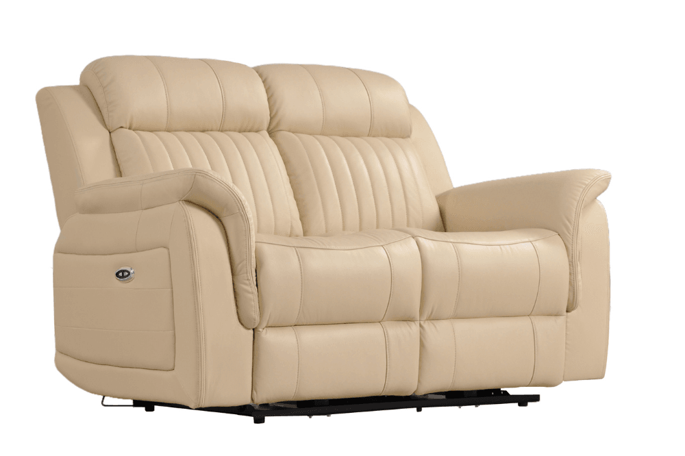 Kaden Genuine Leather Cream Electric Power Recliner 2 Seater Sofa