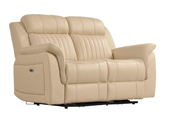 Kaden Genuine Leather Cream Electric Power Recliner 2 Seater Sofa