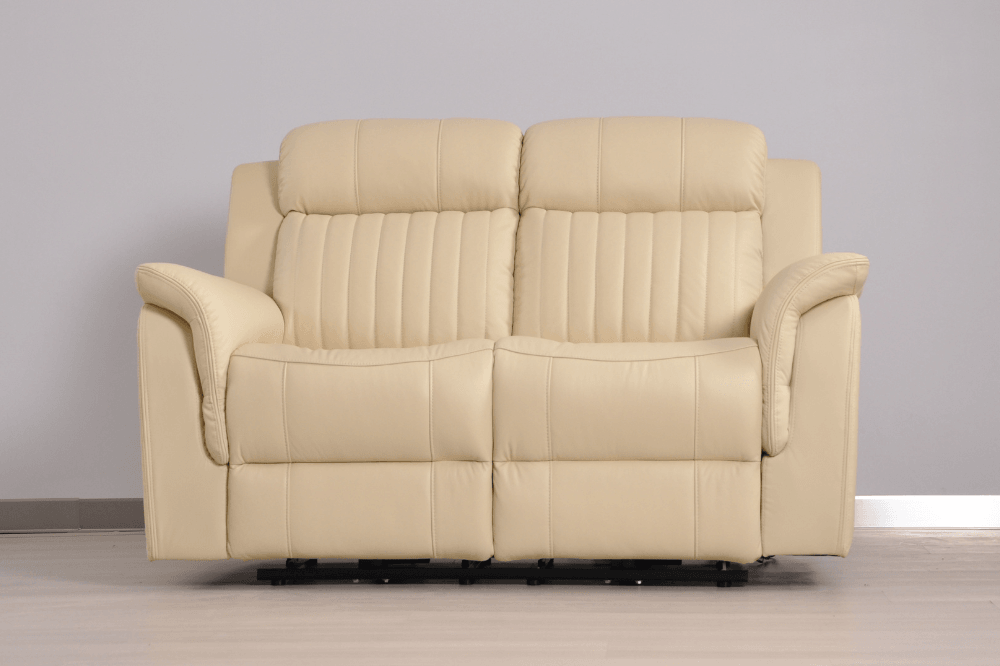 Kaden Genuine Leather Cream Electric Power Recliner 2 Seater Sofa
