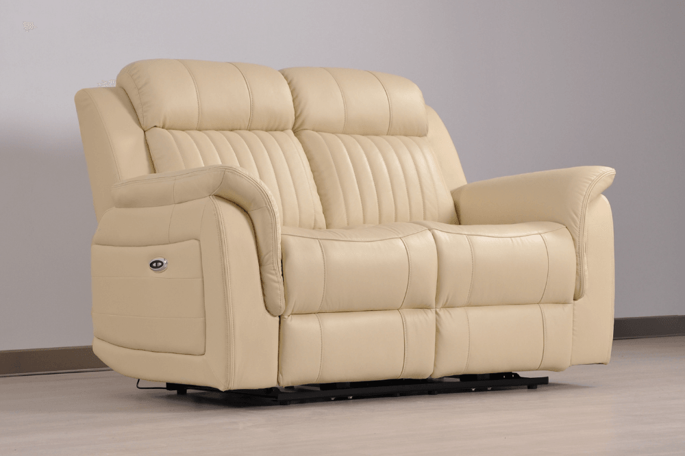 Kaden Genuine Leather Cream Electric Power Recliner 2 Seater Sofa
