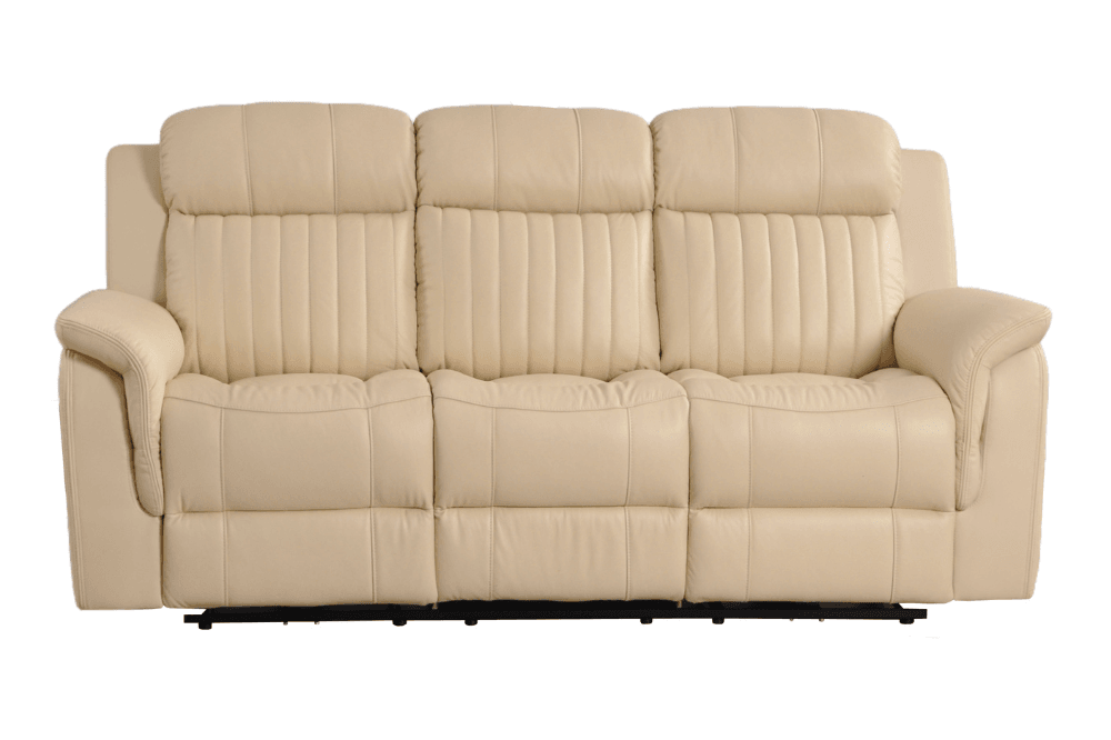 Kaden Genuine Leather Cream Electric Power Recliner 3 Seater Sofa