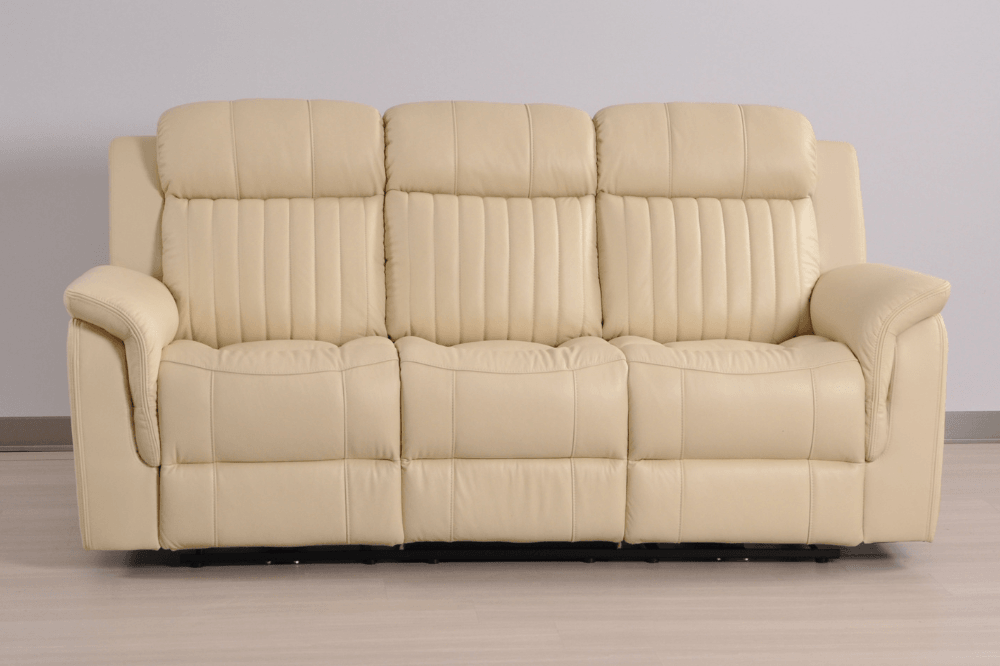Kaden Genuine Leather Cream Electric Power Recliner 3 Seater Sofa