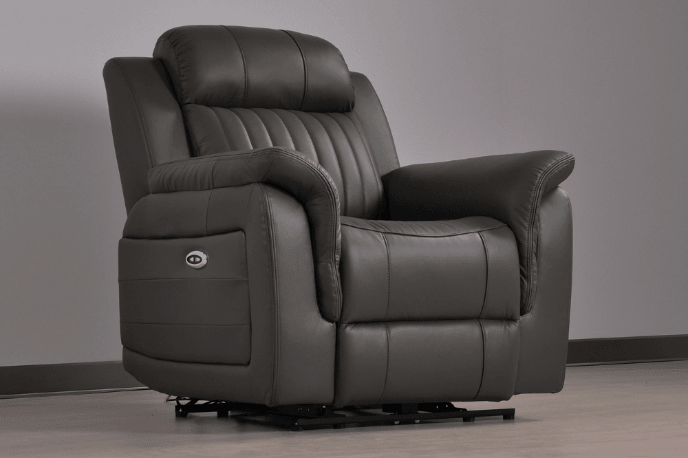 Kaden Genuine Leather Grey Electric Power Recliner Armchair