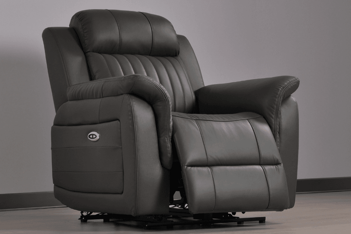 Kaden Genuine Leather Grey Electric Power Recliner Armchair