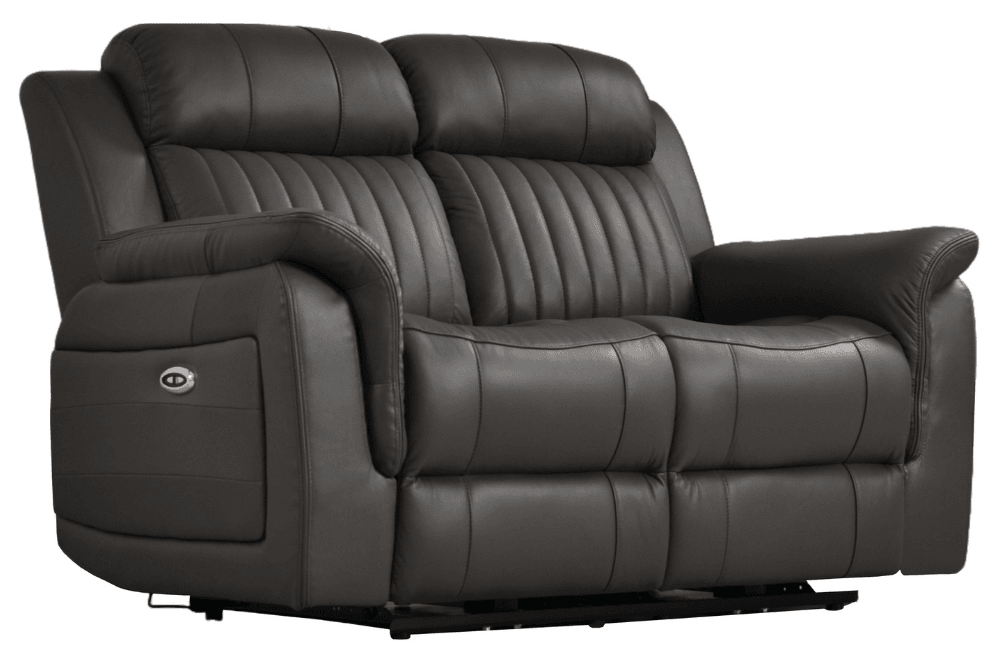 Kaden Genuine Leather Grey Electric Power Recliner 2 Seater Sofa