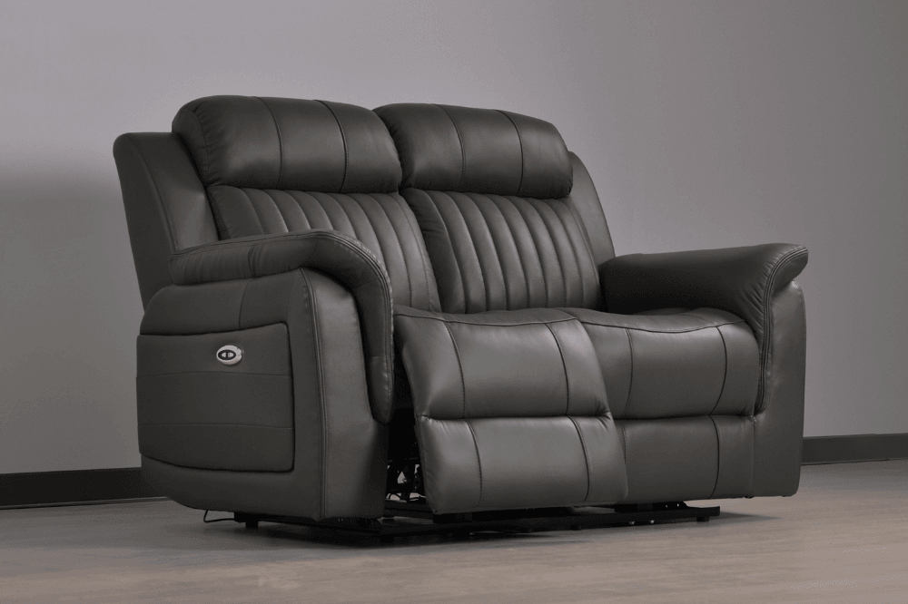 Kaden Genuine Leather Grey Electric Power Recliner 2 Seater Sofa