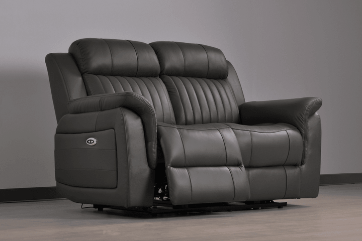 Kaden Genuine Leather Grey Electric Power Recliner 2 Seater Sofa