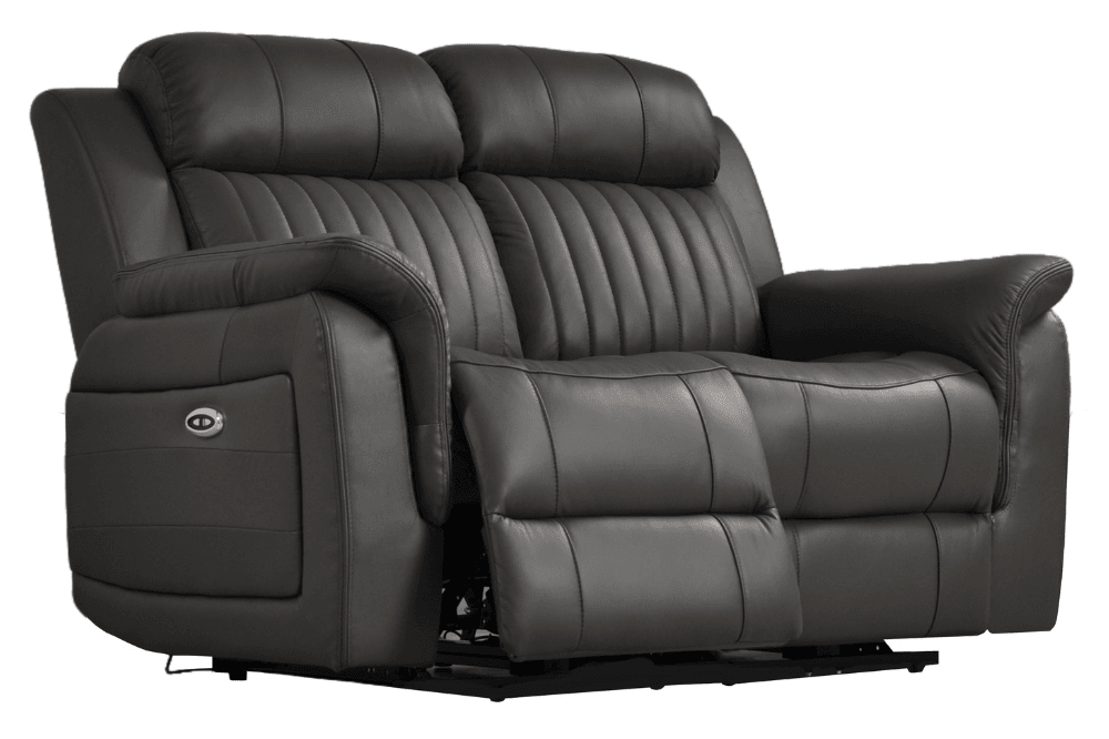 Kaden Genuine Leather Grey Electric Power Recliner 2 Seater Sofa