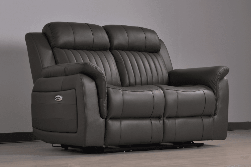 Kaden Genuine Leather Grey Electric Power Recliner 2 Seater Sofa