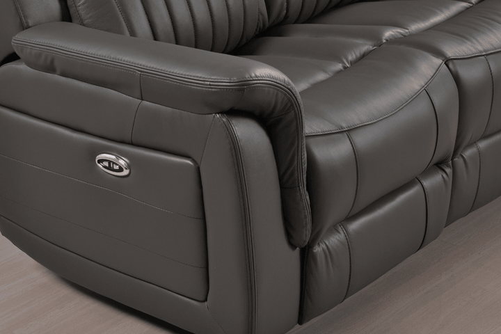 Kaden Genuine Leather Grey Electric Power Recliner 2 Seater Sofa